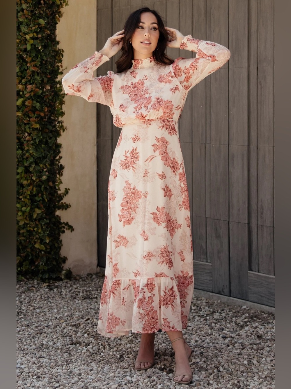 New Baltic Born Luciana Maxi Dress Beige Rose Floral Chiffon Boho Romantic M - Picture 4 of 16